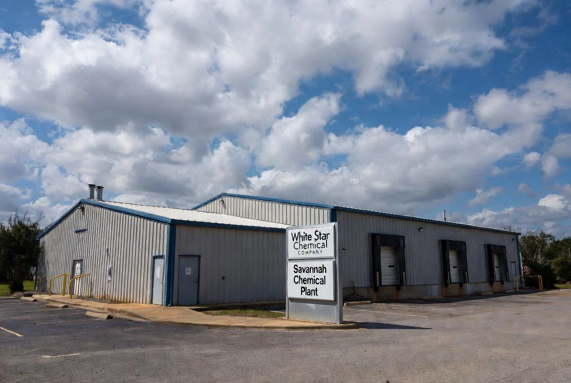 Exterior of White Star Chemical Company’s Savannah Chemical Plant, a new industrial production facility in Savannah, Georgia.